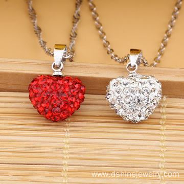 Silver Chain Necklace With heart Shamballa Pendant Necklace